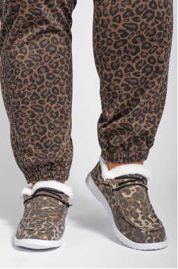 Мокасини з леопардовим принтом та екохутром великих розмірів