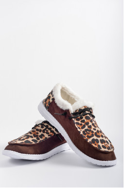 Текстильні мокасини з леопардовим принтом та екохутром