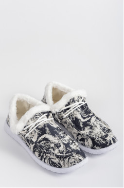 Мокасини з чорно-білим принтом і екохутром великих розмірів