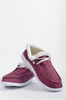 Мокасини сливового кольору з екохутром великих розмірів