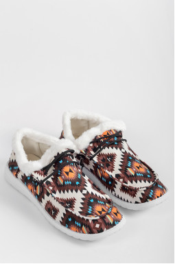 Мокасини з етнічним орнаментом і екохутром великих розмірів