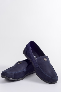 Темно-синие мокасины из нубука больших размеров