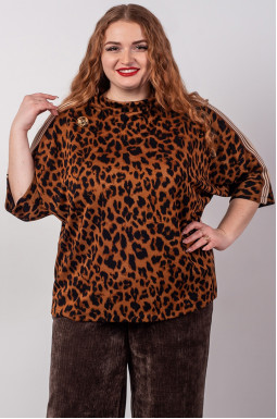 Леопардова блуза спорт з контрастними втавками великих розмірів