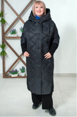 Длинное стеганное пальто с вязаными вставками супер батал