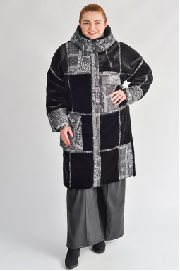 Коротке пальто з поєднанням текстур та асиметричними кишенями великих розмірів