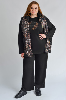 Костюм-тройка с камешками и леопардовым акцентом больших размеров