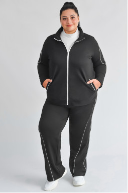 Черный прогулочный костюм с белыми полосками больших размеров