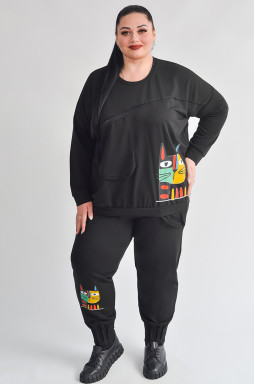 Прогулочный костюм с карманом на молнии и ярким принтом больших размеров