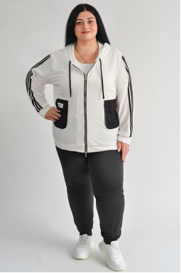Прогулочный костюм на молнии с контрастными лампасами больших размеров