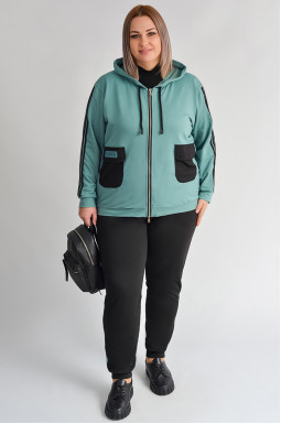 Прогулочный костюм на молнии с контрастными лампасами больших размеров