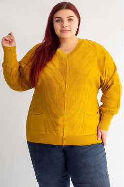 Пуловер с фактурным узором и накладными карманами больших размеров