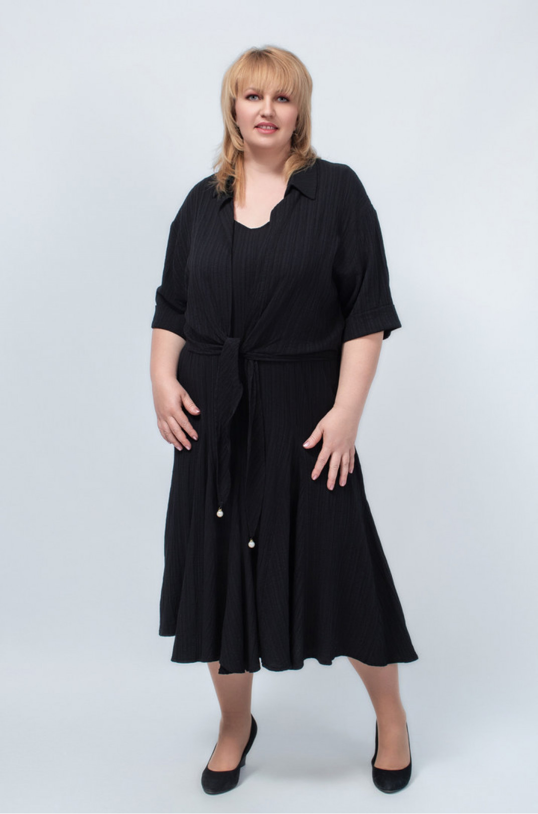 Сарафан-сукня міді з болеро чорного кольору батал