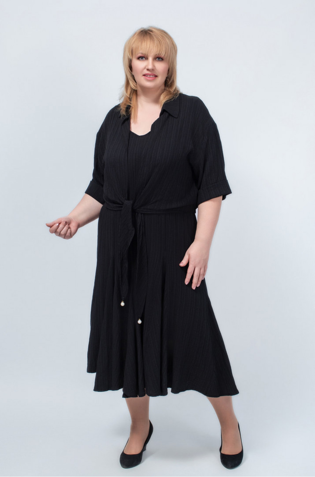 Сарафан-сукня міді з болеро чорного кольору батал