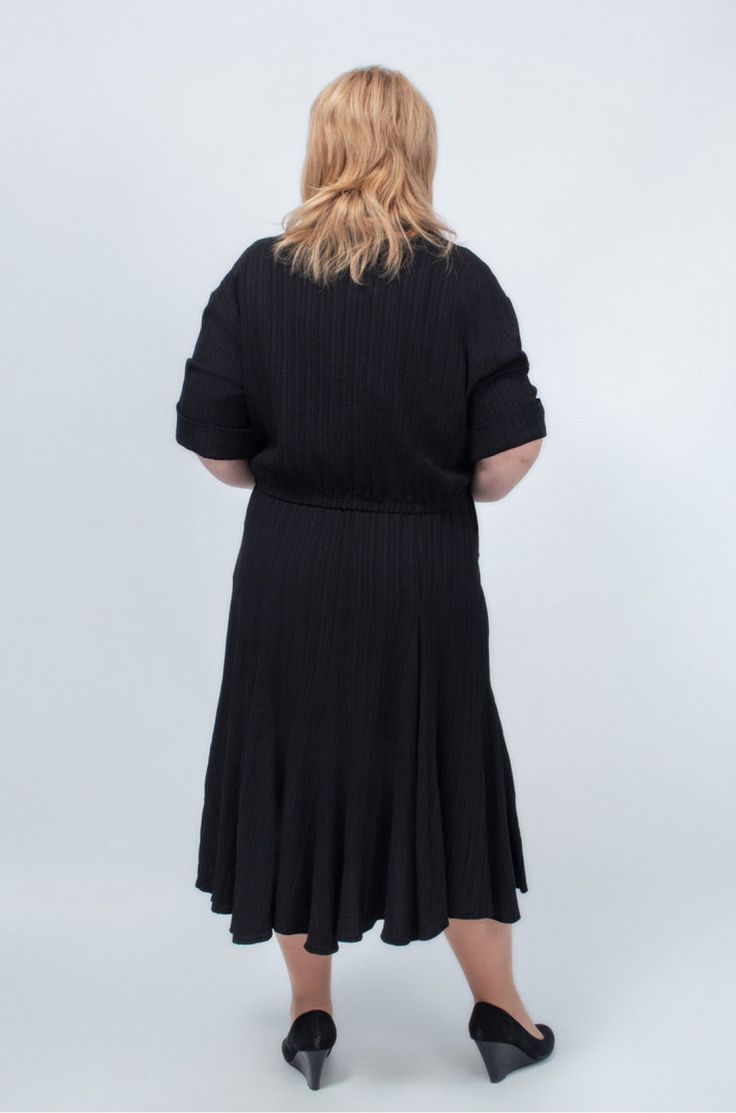 Черный сарафан-платье миди с болеро батал