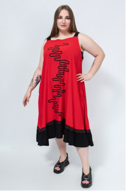 Червоно-чорний сарафан-сукня міді батал