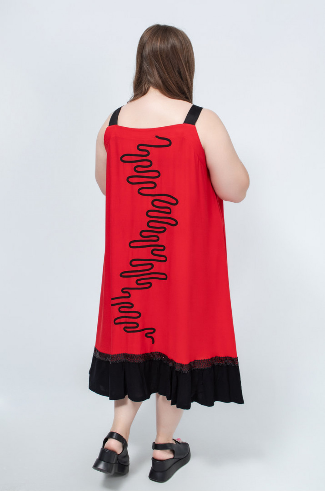 Червоно-чорний сарафан-сукня міді батал