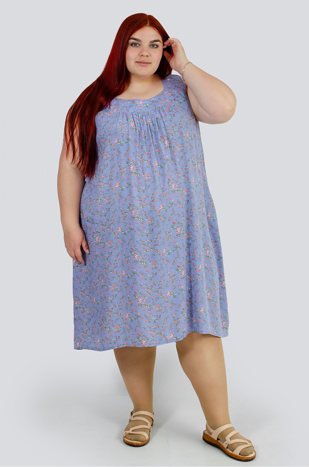 Сарафан-сукня в принт мільфльор великих розмірів
