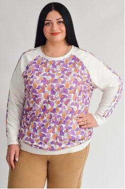 Свитшот с художественным принтом осенних листьев и рукавами реглан больших размеров