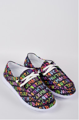 Чорні текстильні мокасини з кольоровим принтом великих розмірів