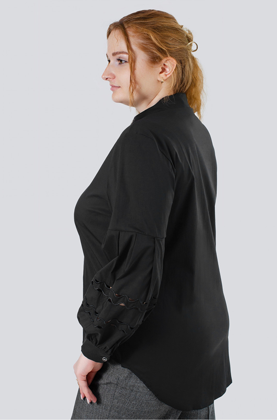 Рубашка длинная однотонная стрейч котон с декором супер батал