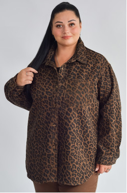 Стильна сорочка з хутром у леопардовий принт великих розмірів