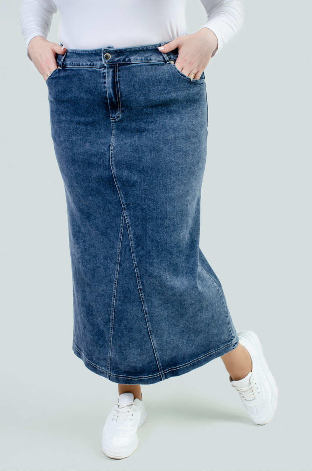 Трендова джинсова спідниця міді супер батал