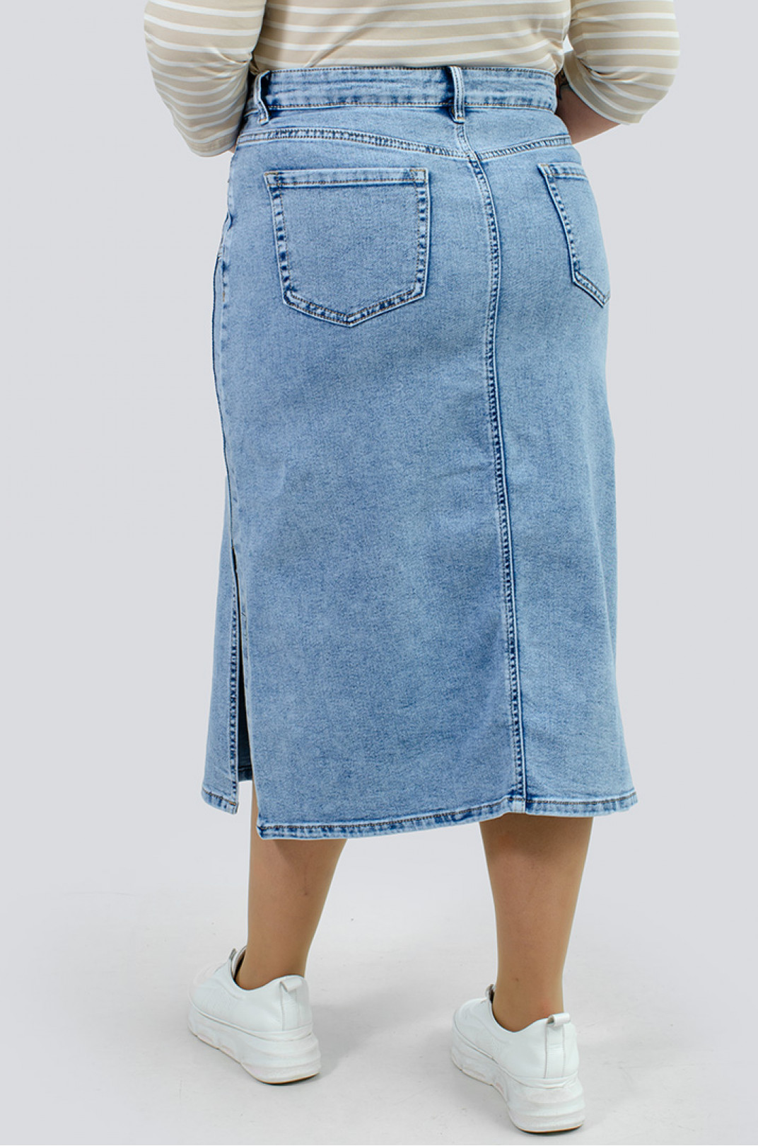 Джинсовая юбка миди с разрезами больших размеров