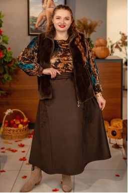 Теплая юбка макси из фактурного вельвета больших размеров