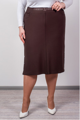 Спідниця міді шоколадного кольору з боковими кнопками великих розмірів
