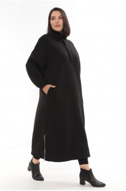 Стильна тепла сукня міді чорного кольору на флісі батал