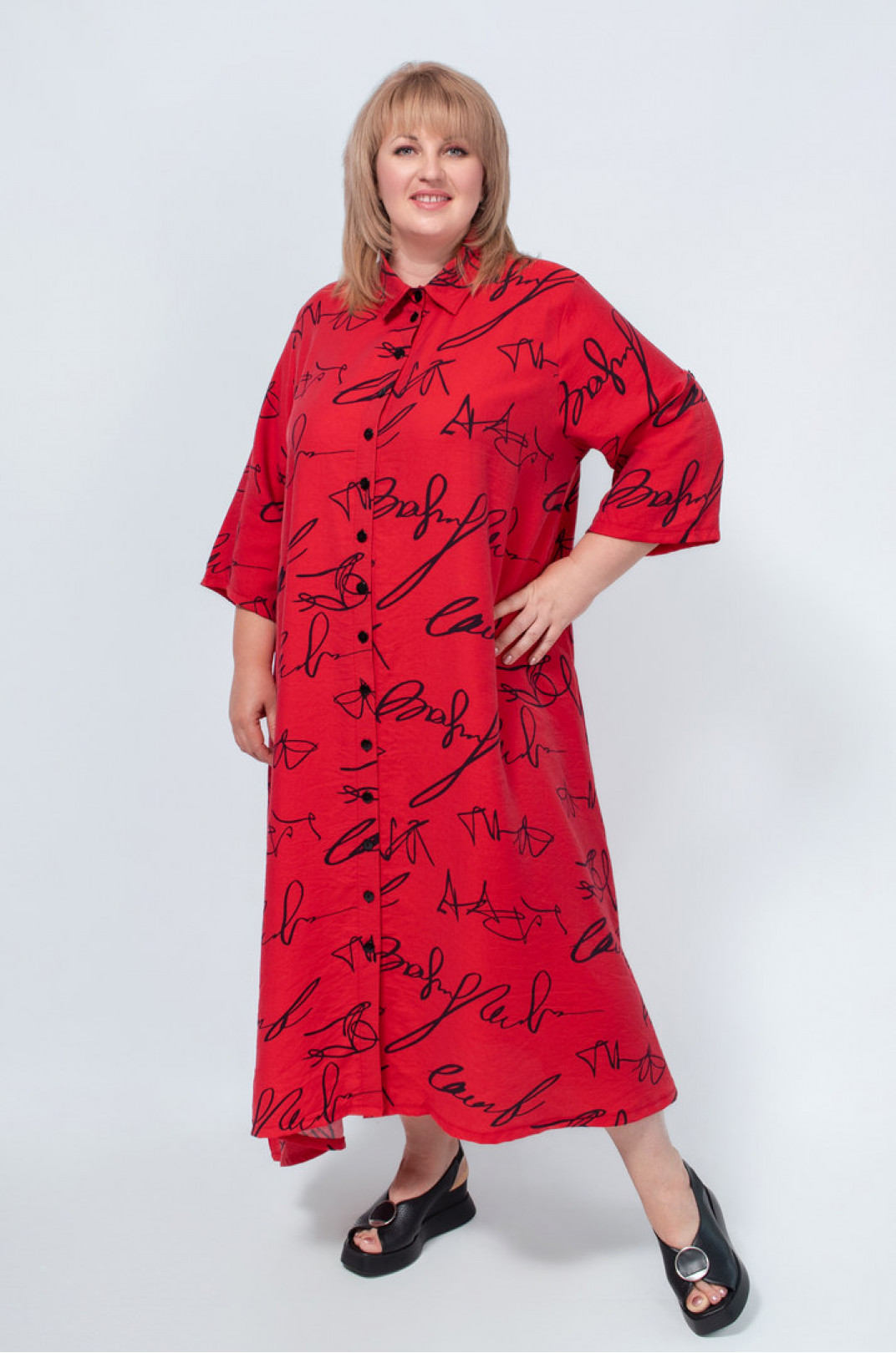 Льняна сукня сорочка з написами батал