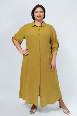 Платье рубашка макси лен со шнуровкой на спине в разных цветах батал