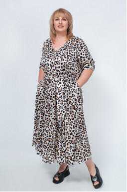 Леопардова атласна сукня з поясом батал