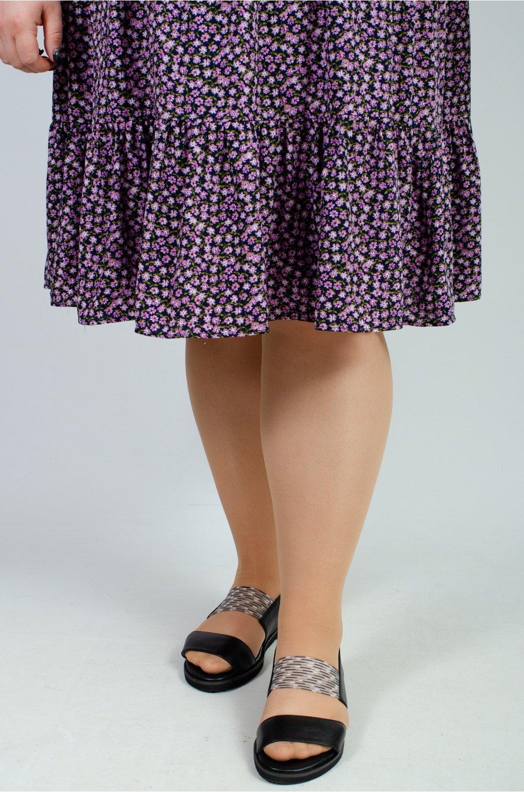 Сукня міні з воланами в принт мільфльор розміри 50-64 в кольорах