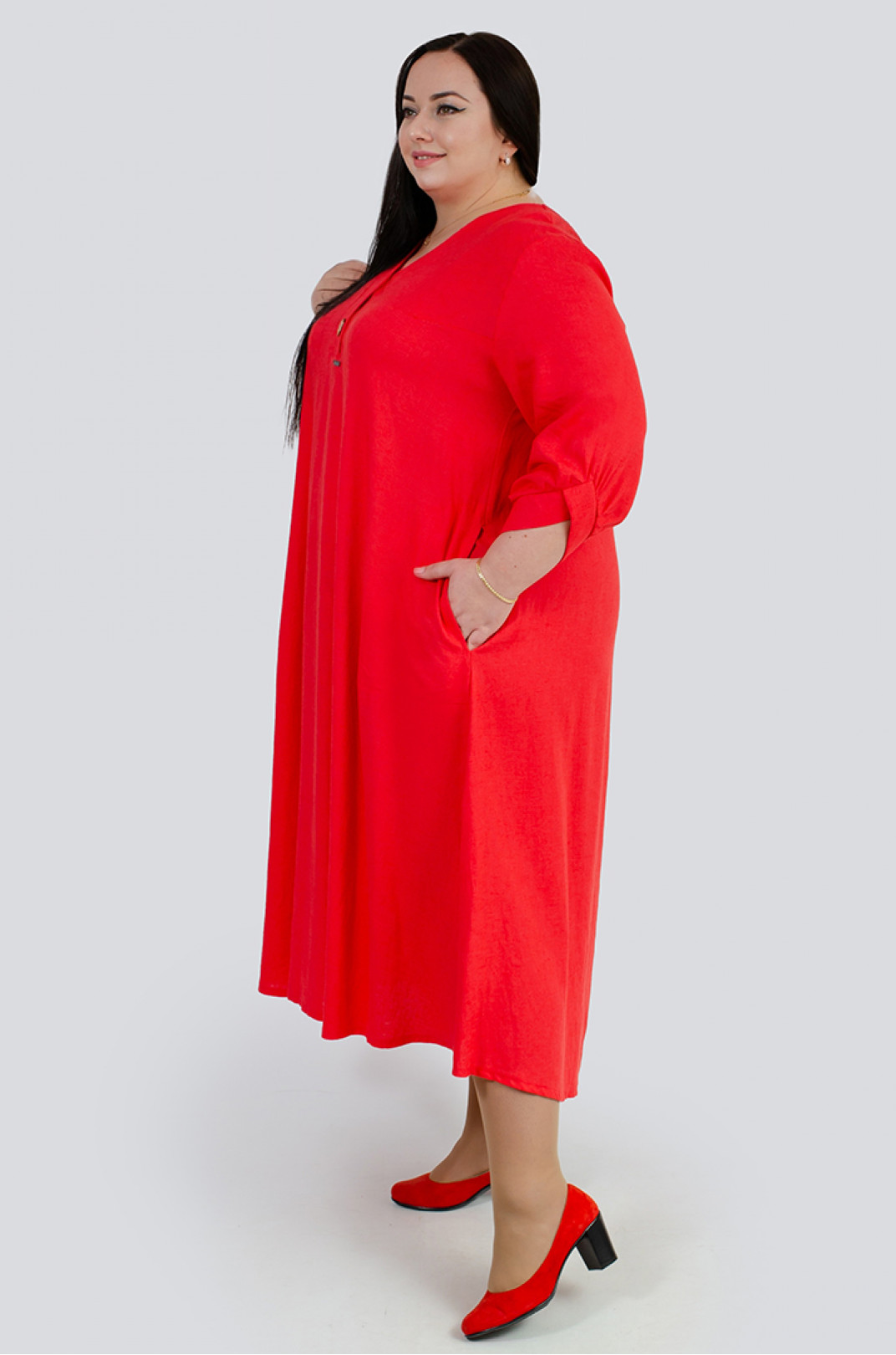 Вишукана червона льняна сукня великих розмірів