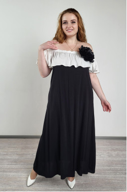  Черно-белое платье с украшением больших размеров