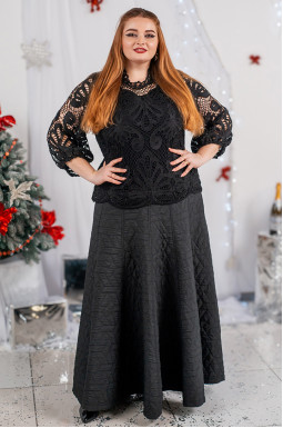 Сукня-двійка максі чорна з мереживом великих розмірів