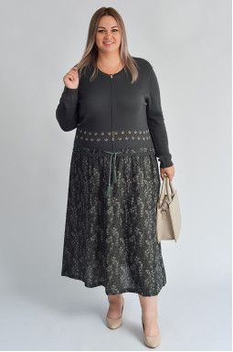 Платье макси с льняной юбкой и вязаным верхом больших размеров