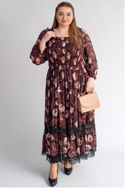 Елегантна максі сукня з флористичним принтом та мереживом великих розмірів