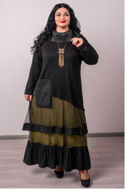 Сукня максі з контрастною спідницею та декоративною кишенею великих розмірів