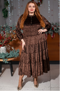 Коричнева сукня-двійка з м’якою велюровою фактурою великих розмірів