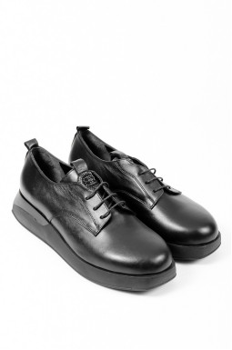 Туфлі шкіряні чорні на шнурках з декором із стразів великих розмірів
