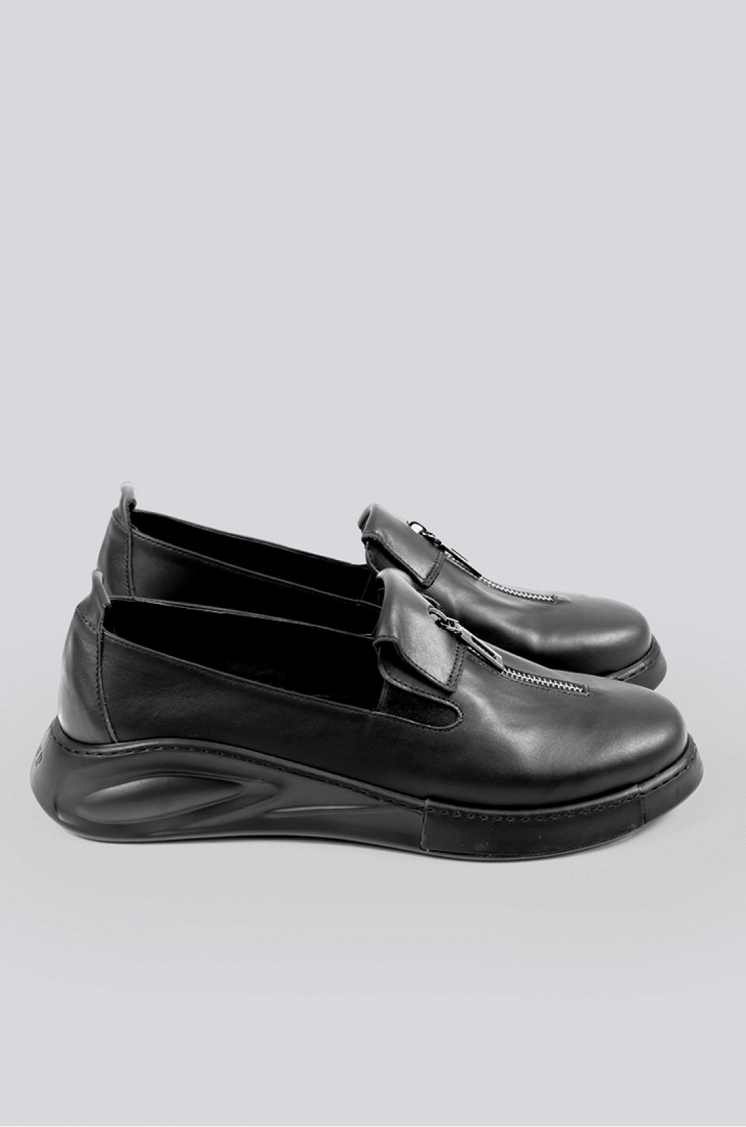 Туфли черные кожаные с молнией больших размеров