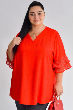 Туника из жатой ткани с кружевными воланами больших размеров