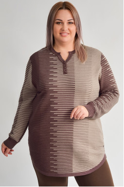 Туника прямая с рельефной текстурой и длинным рукавом больших размеров