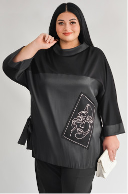 Туника короткая с контрастным контурным рисунком больших размеров