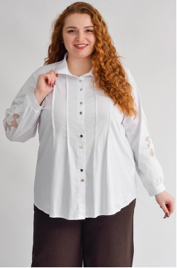 Біла туніка з фактурним передом і ажурними вставками на рукавах великих розмірів