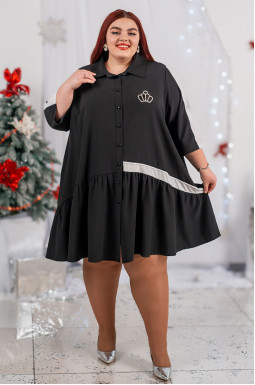 Туніка з декоративними стразами та контрастною смужкою великих розмірів