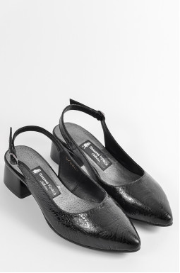 Черные туфли на каблуке с лакированным узором больших размеров