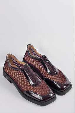 Туфли в шоколадном оттенке с сеткой и лакированными вставками больших размеров